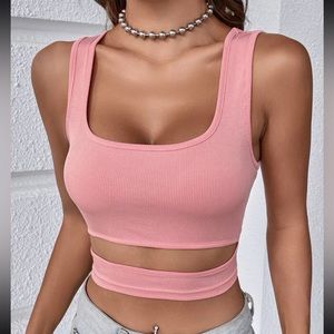 pink rub knit cut out top , size 4 (small) from SHEIN